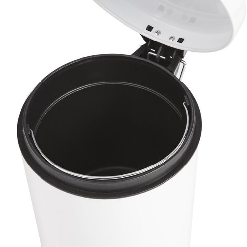 Bolero 5 L White Round Stainless Steel Pedal Bin, Lift Lid Bolero 5 L White Round Stainless Steel Pedal Bin, Lift Lid