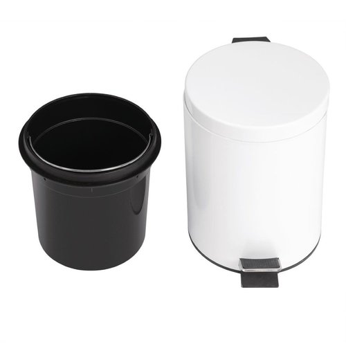 Bolero 5 L White Round Stainless Steel Pedal Bin, Lift Lid Bolero 5 L White Round Stainless Steel Pedal Bin, Lift Lid