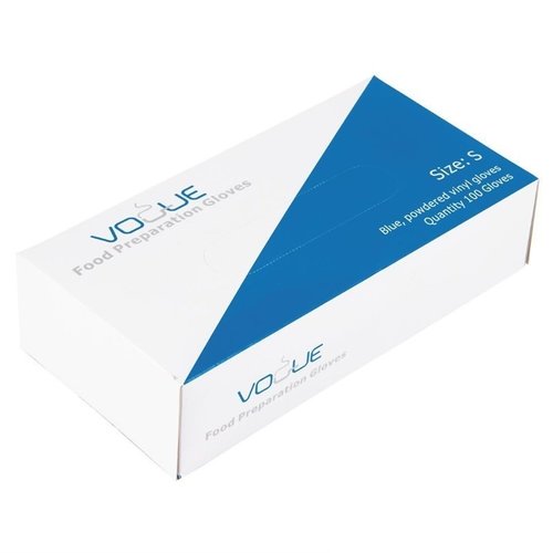 Vogue Rękawiczki jednorazowe winylowe, rozmiar L, pudrowane, niebieskie (100 szt.) Vogue Rękawiczki jednorazowe winylowe, rozmiar L, pudrowane, niebieskie (100 szt.)