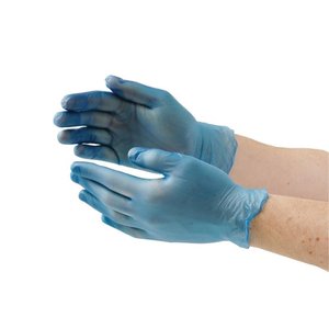 Vogue Vinyl Disposable Gloves, Size L, Powder-Free, Blue (Pack of 100)