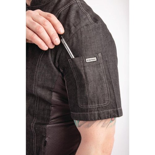 Chef Works Urban Chef Works Tribeca S/S Snap Front Coat Black Denim Size M Chef Works Urban Chef Works Tribeca S/S Snap Front Coat Black Denim Size M