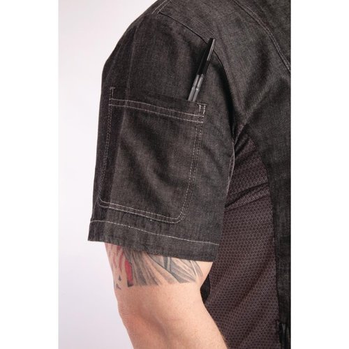 Chef Works Urban Chef Works Tribeca S/S Snap Front Coat Black Denim Size XL Chef Works Urban Chef Works Tribeca S/S Snap Front Coat Black Denim Size XL