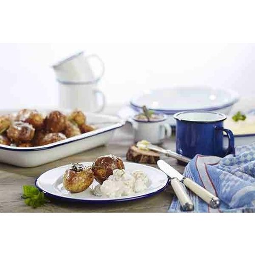 APS Shallow Enameled Plate, Ø200 mm, 350 ml, White-Blue APS Shallow Enameled Plate, Ø200 mm, 350 ml, White-Blue