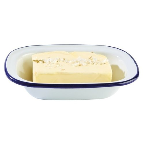 APS Miska emaliowana | biało-niebieska | 16 x 12 cm, H: 3,5 cm