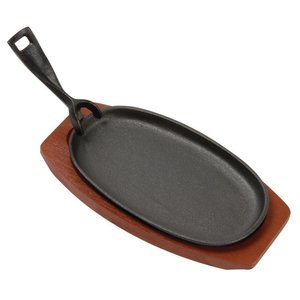 Olympia Cast Iron Oval Sizzler with Wooden Stand 240mm Olympia Cast Iron Oval Sizzler with Wooden Stand 240mm