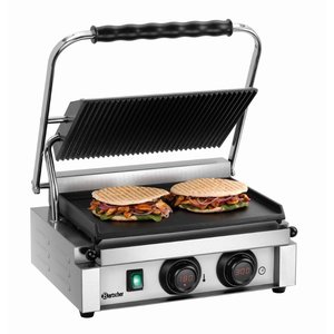 Bartscher Single Cast Iron Contact Grill, Top Plate Grooved, Bottom Smooth, 360 x 285 mm, 2,2 kW