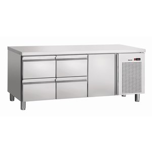 Bartscher Single Door Refrigerated Table with 4 Drawers from 0° C to 10 °C, Side-Mounted Compressor Bartscher Single Door Refrigerated Table with 4 Drawers from 0° C to 10 °C, Side-Mounted Compressor