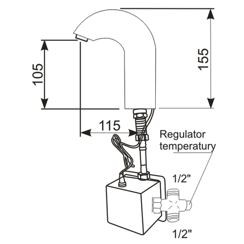 XXLselect Bateria umywalkowa bezdotykowa stojąca zaokrąglona z mieszaczem zasilana bateriami, przyłącze 1/2''