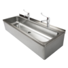 XXLselect Two-Station Wash Basin, 1200x425(h)265 mm Central Drain with Medical Battery
