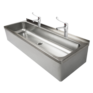 XXLselect Two-Station Wash Basin, 1200x425(h)265 mm Central Drain with Medical Battery XXLselect Two-Station Wash Basin, 1200x425(h)265 mm Central Drain with Medical Battery