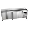 Asber Four Door Refrigerated Table with Splashback 285 L, from -2 °C to 8 °C, Side-Mounted Compressor