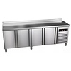 Asber Four Door Refrigerated Table with Splashback 285 L, from -2 °C to 8 °C, Side-Mounted Compressor