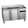 Asber Double Door Refrigerated Table with Splashback and Sink 143 L, from -2 °C to 8 °C, Side-Mounted Compressor