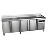 Asber Four Door Refrigerated Table with Splashback and Sink 285 L, from -2 °C to 8 °C, Side-Mounted Compressor