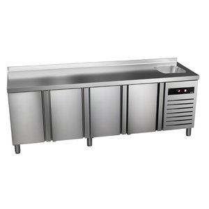 Asber Four Door Refrigerated Table with Splashback and Sink 285 L, from -2 °C to 8 °C, Side-Mounted Compressor Asber Four Door Refrigerated Table with Splashback and Sink 285 L, from -2 °C to 8 °C, Side-Mounted Compressor