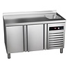 Asber Double Door Freezer Table with Splashback and Sink 143 L, from -22 °C to -18 °C, Side-Mounted Compressor