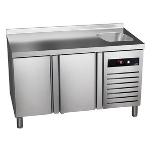 Asber Stół mroźniczy przyścienny ze zlewem 2-drzwiowy 143 L, od -22 °C do -18 °C, agregat boczny Asber Stół mroźniczy przyścienny ze zlewem 2-drzwiowy 143 L, od -22 °C do -18 °C, agregat boczny