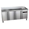 Asber Tripple Door Freezer Table with Splashback and Sink 214 L, from -22 °C to -18 °C, Side-Mounted Compressor Asber Tripple Door Freezer Table with Splashback and Sink 214 L, from -22 °C to -18 °C, Side-Mounted Compressor
