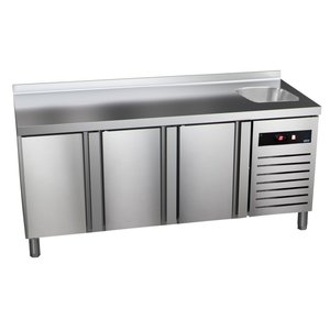 Asber Tripple Door Freezer Table with Splashback and Sink 214 L, from -22 °C to -18 °C, Side-Mounted Compressor Asber Tripple Door Freezer Table with Splashback and Sink 214 L, from -22 °C to -18 °C, Side-Mounted Compressor