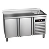 Asber Double Door Refrigerated Table with Splashback and Sink 153 L, from -2 °C to 8 °C, Side-Mounted Compressor