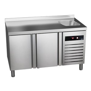 Asber Double Door Refrigerated Table with Splashback and Sink 153 L, from -2 °C to 8 °C, Side-Mounted Compressor Asber Double Door Refrigerated Table with Splashback and Sink 153 L, from -2 °C to 8 °C, Side-Mounted Compressor