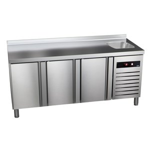 Asber Tripple Door Refrigerated Table with Splashback and Sink 231 L, from -2 °C to 8 °C, Side-Mounted Compressor Asber Tripple Door Refrigerated Table with Splashback and Sink 231 L, from -2 °C to 8 °C, Side-Mounted Compressor