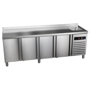 Asber Four Door Refrigerated Table with Splashback and Sink 307 L, from -2 °C to 8 °C, Side-Mounted Compressor Asber Four Door Refrigerated Table with Splashback and Sink 307 L, from -2 °C to 8 °C, Side-Mounted Compressor