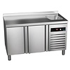 Asber Double Door Freezer Table with Splashback and Sink 153 L, from -22 °C to -18 °C, Side-Mounted Compressor Asber Double Door Freezer Table with Splashback and Sink 153 L, from -22 °C to -18 °C, Side-Mounted Compressor