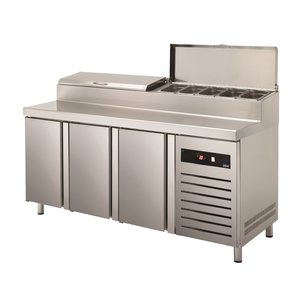 Asber Tripple Doors Pizza Prep Table, 428 L, Side-Mounted Compressor Asber Tripple Doors Pizza Prep Table, 428 L, Side-Mounted Compressor