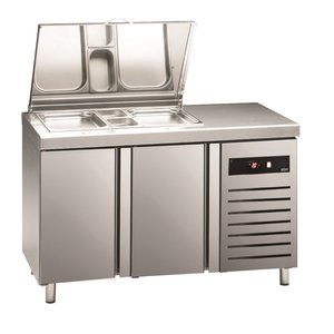 Asber Double Doors Pizza Prep Table, 274 L, Side-Mounted Compressor Asber Double Doors Pizza Prep Table, 274 L, Side-Mounted Compressor
