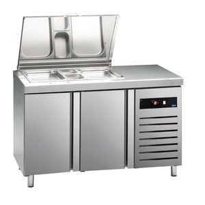 Asber Double Doors Pizza Prep Table, 274 L, Side-Mounted Compressor, Left and Right Doors Asber Double Doors Pizza Prep Table, 274 L, Side-Mounted Compressor, Left and Right Doors