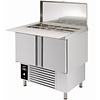 Asber 2-doors Salad Prep Table 2x 1/1 GN + 2x 1/4 GN, 0°C to 8°C, with Granite Tabletop, 177 L, Bottom-Mounted Compressor