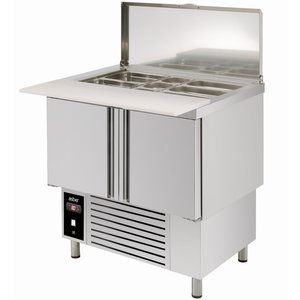 Asber 2-doors Salad Prep Table 2x 1/1 GN + 2x 1/4 GN, 0°C to 8°C, with Granite Tabletop, 177 L, Bottom-Mounted Compressor Asber 2-doors Salad Prep Table 2x 1/1 GN + 2x 1/4 GN, 0°C to 8°C, with Granite Tabletop, 177 L, Bottom-Mounted Compressor
