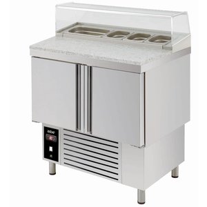 Asber 2-doors Salad Prep Table 5x 1/6 GN with Glass Top Unit and Granite Tabletop, 177 L, -2°C to 8°C, Bottom-Mounted Compressor Asber 2-doors Salad Prep Table 5x 1/6 GN with Glass Top Unit and Granite Tabletop, 177 L, -2°C to 8°C, Bottom-Mounted Compressor