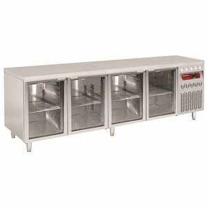 Diamond Four Door Refrigerated Table 550 L, from -2 °C to 8 °C, Side-Mounted Compressor, Ventilated