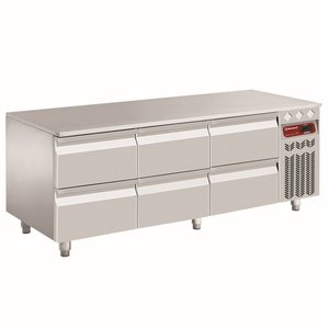 Diamond Refrigerated Table with 6 Drawers, GN 1/1, from -2 °C to 8 °C, Side-Mounted Compressor