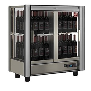 Diamond Countertop 2-Doors Wine Cooler 216 L, 64 Bottles, Modulable, from 4 °C to 16 °C, Sliding Doors, 2 Shelves, Silver