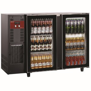 Diamond Double Hinged Glass Doors Back Bar Cooler 375 L, from 1 °C to 8 °C, Black