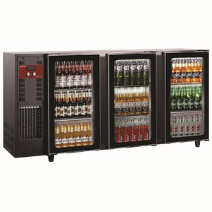 Diamond Triple Hinged Glass Doors Back Bar Cooler 579 L, from 1 °C to 8 °C, Black