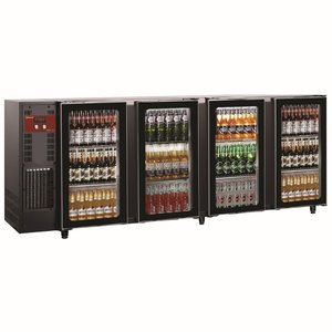 Diamond Four Hinged Glass Doors Back Bar Cooler 783 L, from 1 °C to 8 °C, Black
