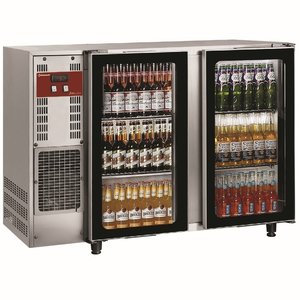 Diamond Double Hinged Glass Doors Back Bar Cooler 375 L, from 1 °C to 8 °C, Silver