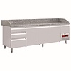 Diamond Tripple Doors Pizza Prep Table with 3 drawers with Granite Top, Side-Mounted Compressor