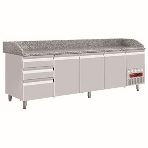 Diamond Tripple Doors Pizza Prep Table with 3 drawers with Granite Top, Side-Mounted Compressor Diamond Tripple Doors Pizza Prep Table with 3 drawers with Granite Top, Side-Mounted Compressor