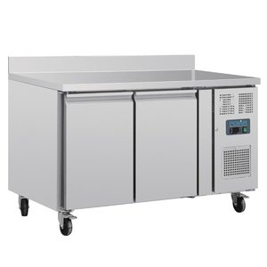 Polar Refrigeration  Double Door Refrigerated Table with Splashback 282 L, from -2 °C to 5 °C, Side-Mounted Compressor