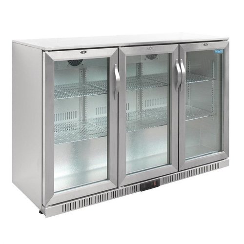 Polar Refrigeration  Chłodziarka barowa z 3 drzwiami uchylnymi od 2°C do 8°C, 330L, srebrna
