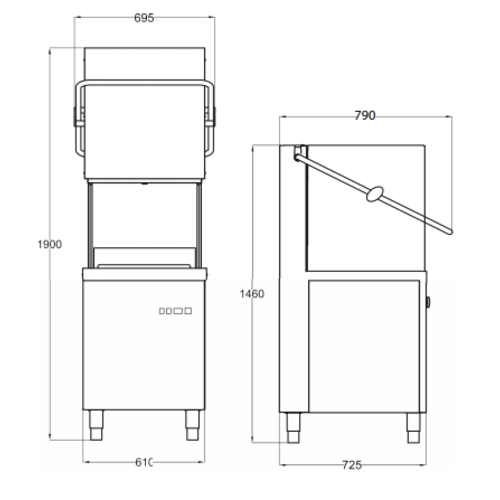 Resto Quality Zmywarka kapturowa 500 x 500 mm z dozownikiem płynu nabłyszczającego, do 60 koszy/h Resto Quality Zmywarka kapturowa 500 x 500 mm z dozownikiem płynu nabłyszczającego, do 60 koszy/h