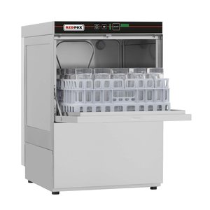 RedFox Zmywarka podblatowa do szkła 350 x 350 mm z dozownikem płynu myjącego i pompą spustową, do 60 koszy/h RedFox Zmywarka podblatowa do szkła 350 x 350 mm z dozownikem płynu myjącego i pompą spustową, do 60 koszy/h