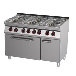 RedFox Gas Cooker with 6 Burners, Cupboard with Doors and Electric Oven GN 2/1, 45,3 kW RedFox Gas Cooker with 6 Burners, Cupboard with Doors and Electric Oven GN 2/1, 45,3 kW