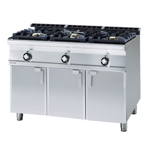 RM GASTRO Gas Cooker with 3 Burners and Cupboard, 27 kW