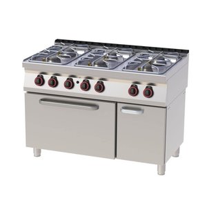 RedFox Gas Cooker with 6 Burners, Cupboard with Doors and Gas Oven GN 2/1, 45 kW RedFox Gas Cooker with 6 Burners, Cupboard with Doors and Gas Oven GN 2/1, 45 kW